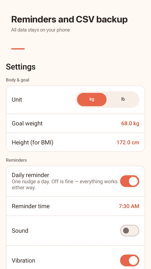 Weighjot screenshot